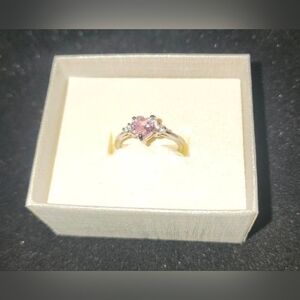 Sterling Silver 925 Pink Heart Cubic Zirconia Diamond Ring,  Size 8
